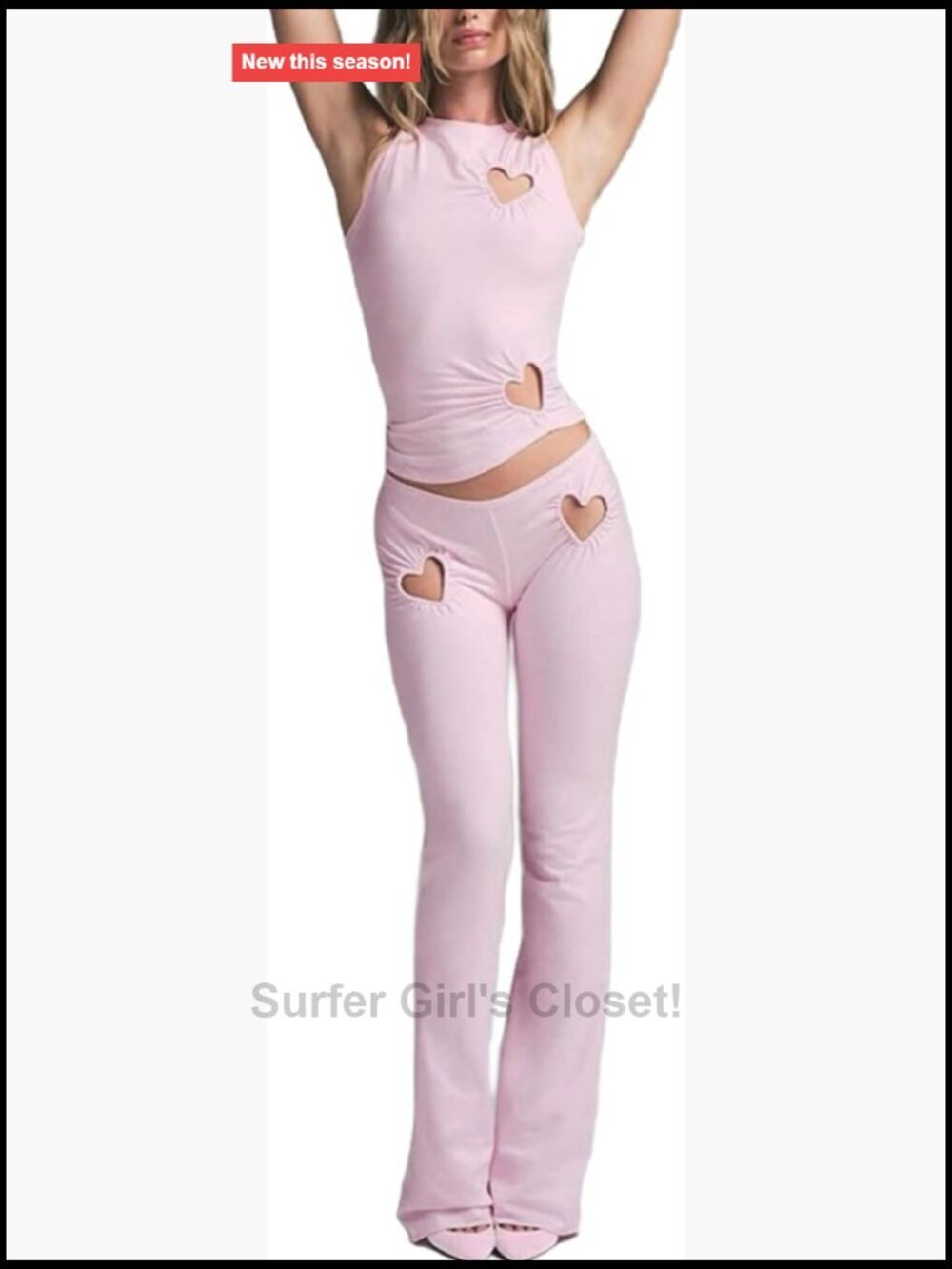 Heart Shape Cut Out Sleeveless Crop Top & Low Rise Pants Set
